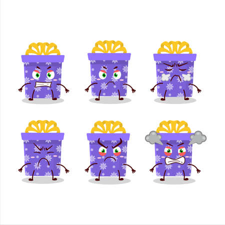 Purple christmas gift cartoon character with various angry expressionsのイラスト素材