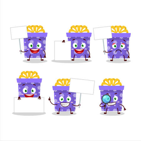 Purple christmas gift cartoon character bring information boardのイラスト素材