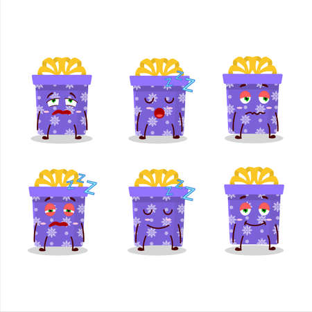 Cartoon character of purple christmas gift with sleepy expressionのイラスト素材