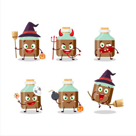 Halloween expression emoticons with cartoon character of chocolate baby milk bottleのイラスト素材