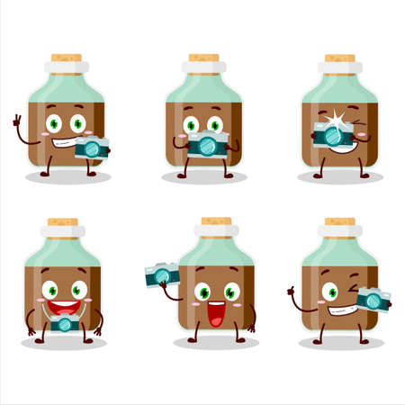 Photographer profession emoticon with chocolate baby milk bottle cartoon characterのイラスト素材