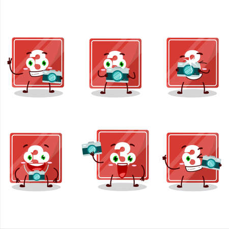 Photographer profession emoticon with toys block three cartoon characterのイラスト素材
