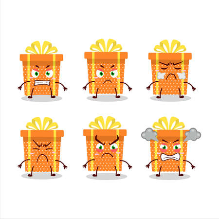 Orange christmas gift cartoon character with various angry expressionsのイラスト素材