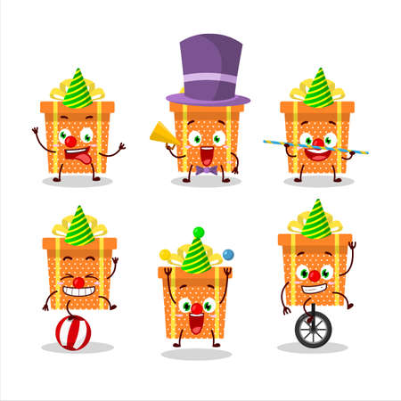 Cartoon character of orange christmas gift with various circus showsのイラスト素材