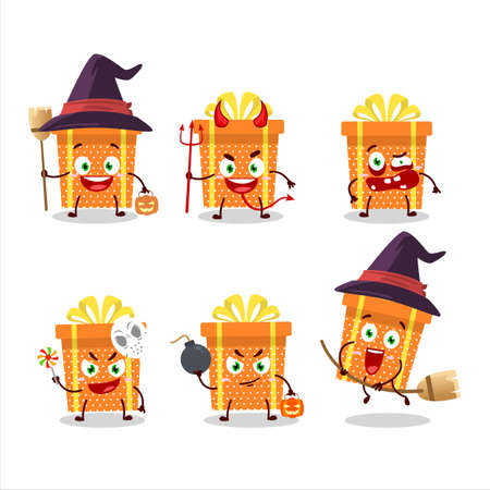 Halloween expression emoticons with cartoon character of orange christmas giftのイラスト素材
