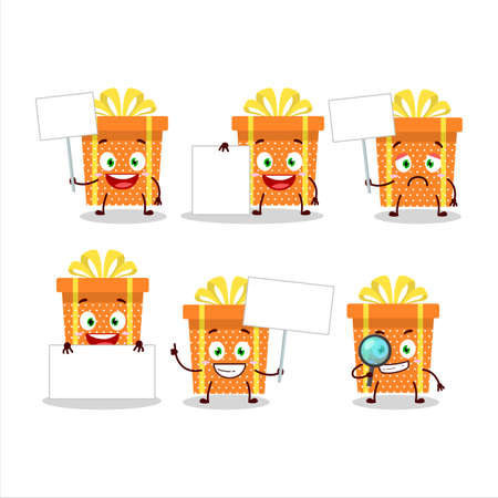 Orange christmas gift cartoon character bring information boardのイラスト素材