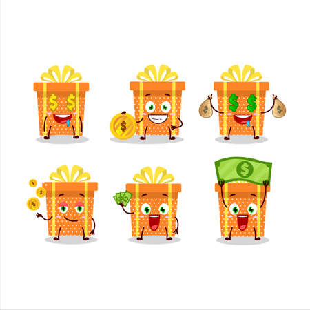 Orange christmas gift cartoon character with cute emoticon bring moneyのイラスト素材