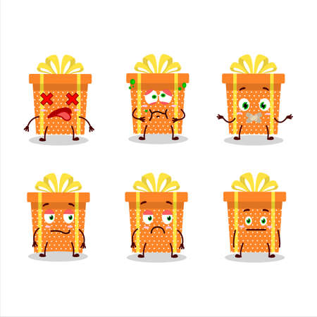 Orange christmas gift cartoon character with nope expressionのイラスト素材