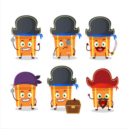 Cartoon character of orange christmas gift with various pirates emoticonsのイラスト素材