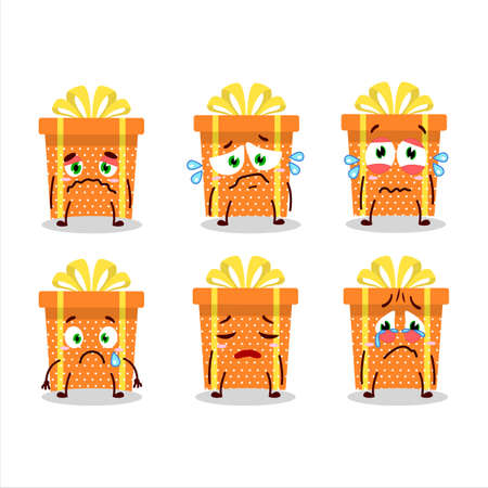 Orange christmas gift cartoon character with sad expressionのイラスト素材