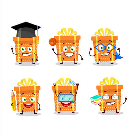 School student of orange christmas gift cartoon character with various expressionsのイラスト素材