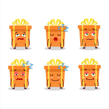 Cartoon character of orange christmas gift with sleepy expressionのイラスト素材