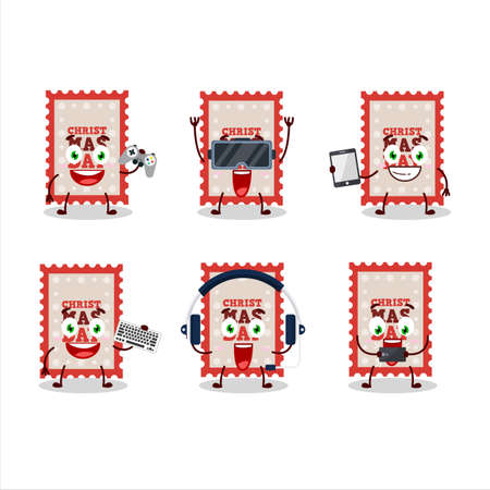 Christmas ticket cartoon character are playing games with various cute emoticonsのイラスト素材