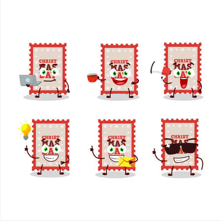 Christmas ticket cartoon character with various types of business emoticonsのイラスト素材