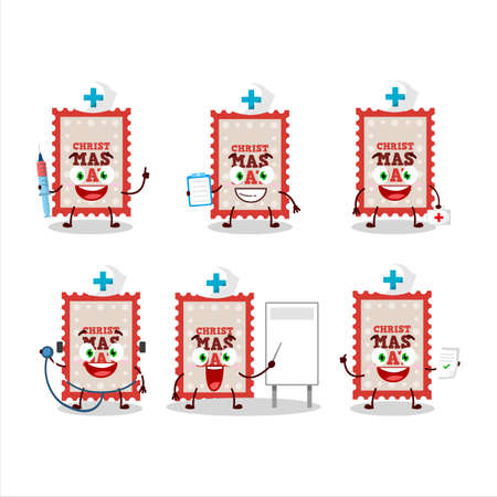 Doctor profession emoticon with christmas ticket cartoon characterのイラスト素材