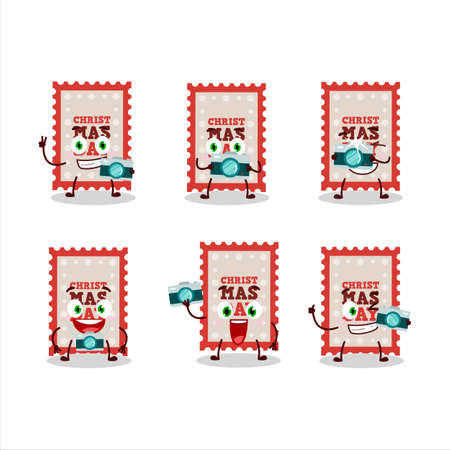 Photographer profession emoticon with christmas ticket cartoon characterのイラスト素材