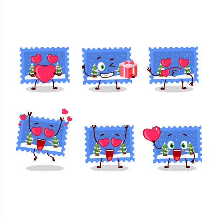 Landscape christmas ticket cartoon character with love cute emoticonのイラスト素材