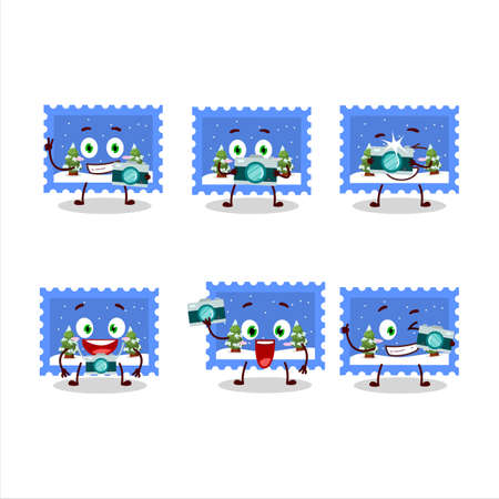 Photographer profession emoticon with landscape christmas ticket cartoon characterのイラスト素材