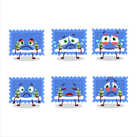 Landscape christmas ticket cartoon character with sad expressionのイラスト素材