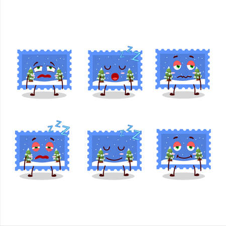 Cartoon character of landscape christmas ticket with sleepy expressionのイラスト素材