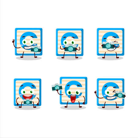 Photographer profession emoticon with toy block C cartoon characterのイラスト素材