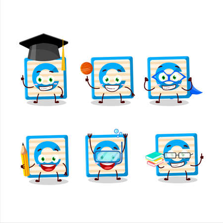 School student of toy block C cartoon character with various expressionsのイラスト素材
