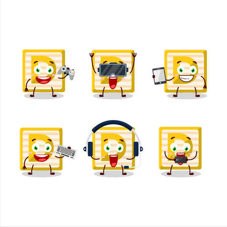 Toy block D cartoon character are playing games with various cute emoticonsのイラスト素材