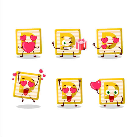 Toy block D cartoon character with love cute emoticonのイラスト素材