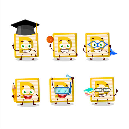 School student of toy block D cartoon character with various expressionsのイラスト素材