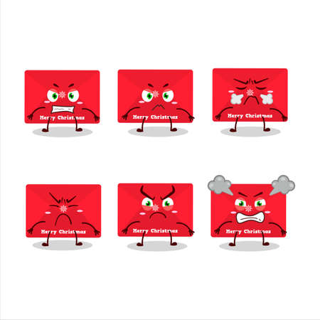 Red christmas envelopes cartoon character with various angry expressionsのイラスト素材