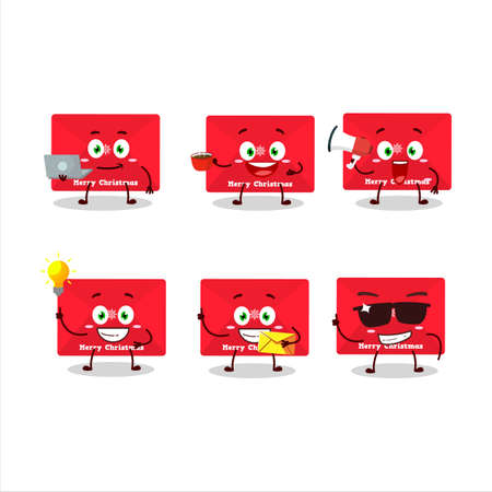 Red christmas envelopes cartoon character with various types of business emoticonsのイラスト素材