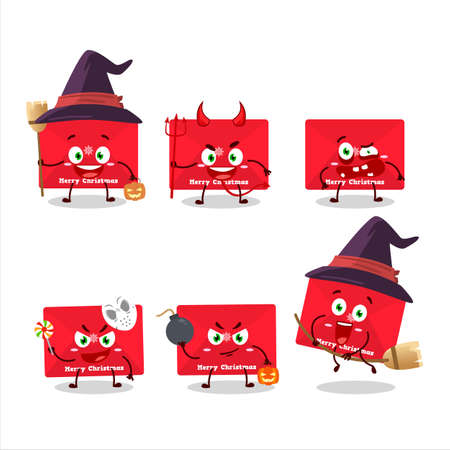 Halloween expression emoticons with cartoon character of red christmas envelopesのイラスト素材