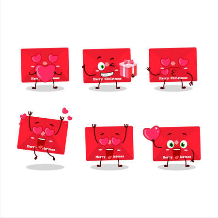 Red christmas envelopes cartoon character with love cute emoticonのイラスト素材