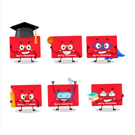 School student of red christmas envelopes cartoon character with various expressionsのイラスト素材