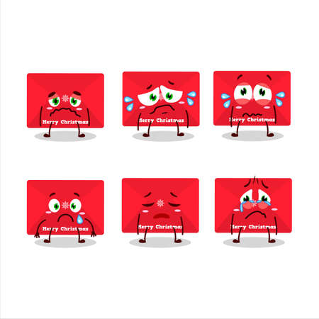 Red christmas envelopes cartoon character with sad expressionのイラスト素材