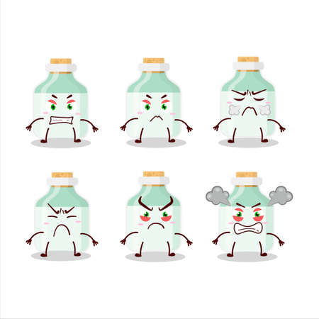 White baby milk bottle cartoon character with various angry expressionsのイラスト素材