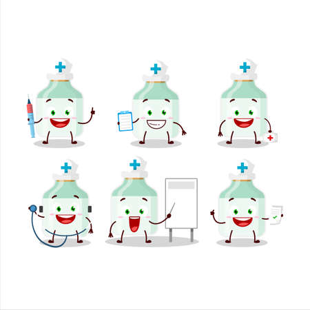 Doctor profession emoticon with white baby milk bottle cartoon characterのイラスト素材