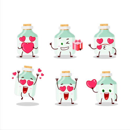 White baby milk bottle cartoon character with love cute emoticonのイラスト素材