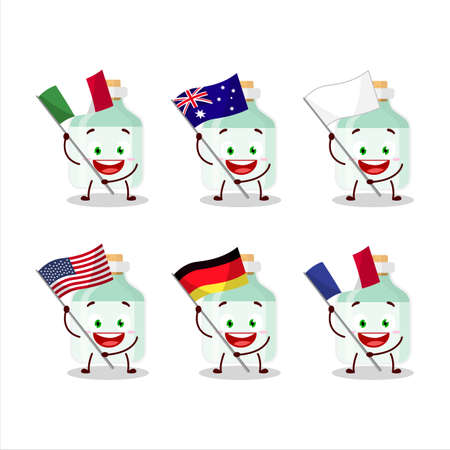 White baby milk bottle cartoon character bring the flags of various countriesのイラスト素材