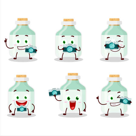 Photographer profession emoticon with white baby milk bottle cartoon characterのイラスト素材