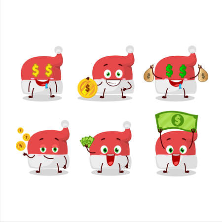 Red santa hat cartoon character with cute emoticon bring moneyのイラスト素材