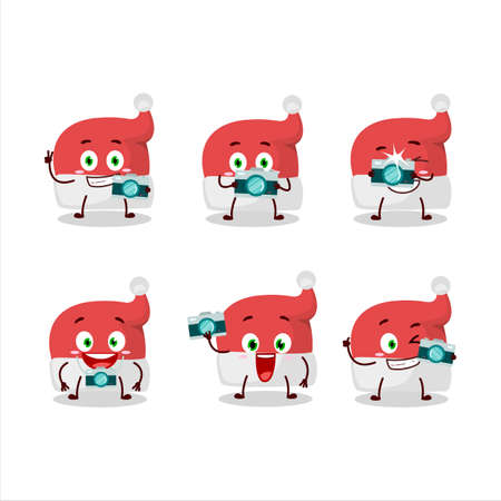 Photographer profession emoticon with red santa hat cartoon characterのイラスト素材