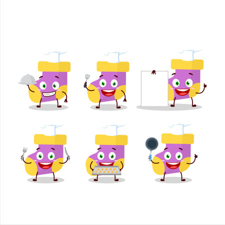 Cartoon character of baby purple socks with various chef emoticonsのイラスト素材