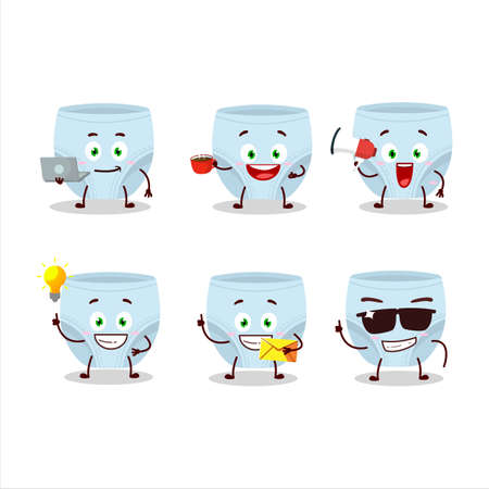 Blue baby diapers cartoon character with various types of business emoticonsのイラスト素材