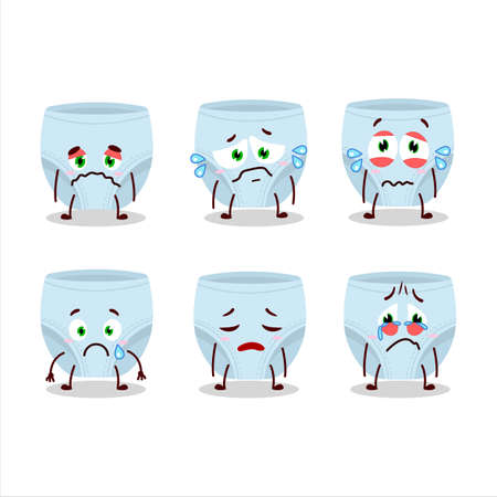 Blue baby diapers cartoon character with sad expressionのイラスト素材