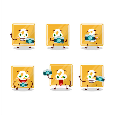 Photographer profession emoticon with toys block two cartoon characterのイラスト素材