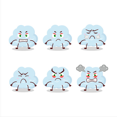 Blue cloud cartoon character with various angry expressionsのイラスト素材