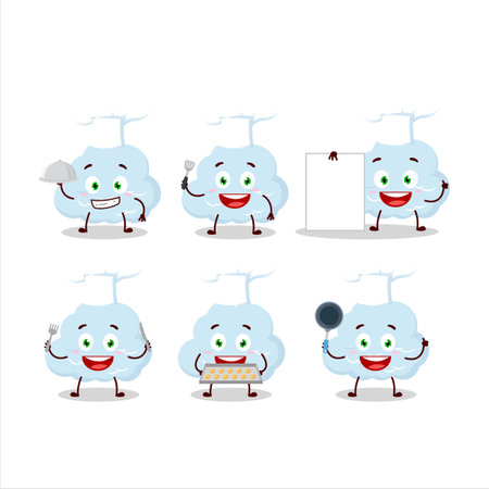 Cartoon character of blue cloud with various chef emoticonsのイラスト素材