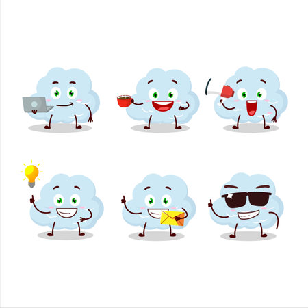 Blue cloud cartoon character with various types of business emoticonsのイラスト素材
