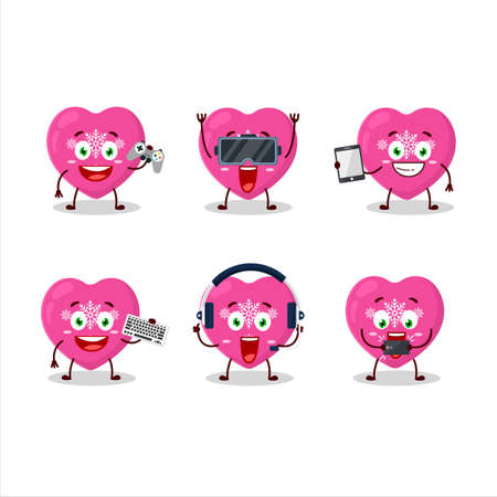 Love pink christmas cartoon character are playing games with various cute emoticonsのイラスト素材